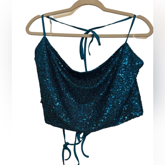 wild fable Tops - Wild Fable Sequin Halter Crop Top - Size M Turquoise Blue